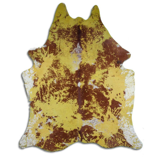 Cowhide Rug Distressed Yellow Large