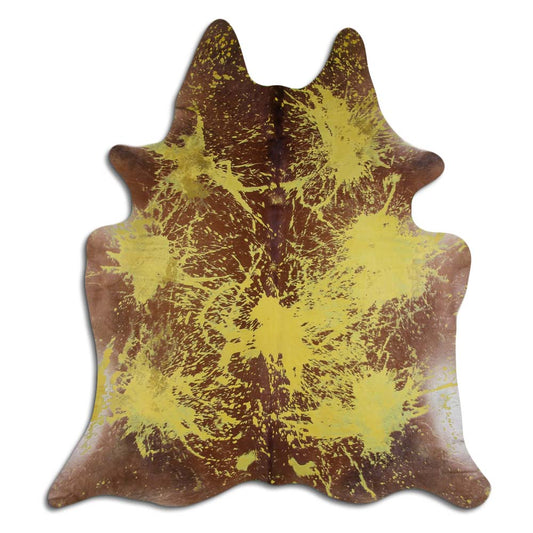 Cowhide Rug Distressed Yellow Large